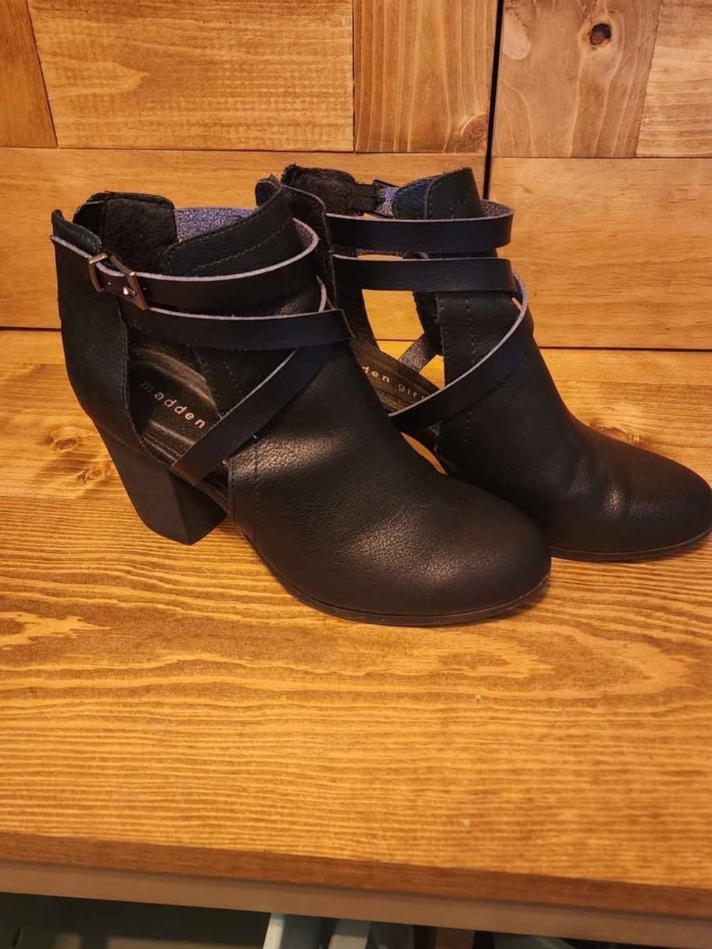 Madden Girl Black Strappy Buckle Ankle Booties